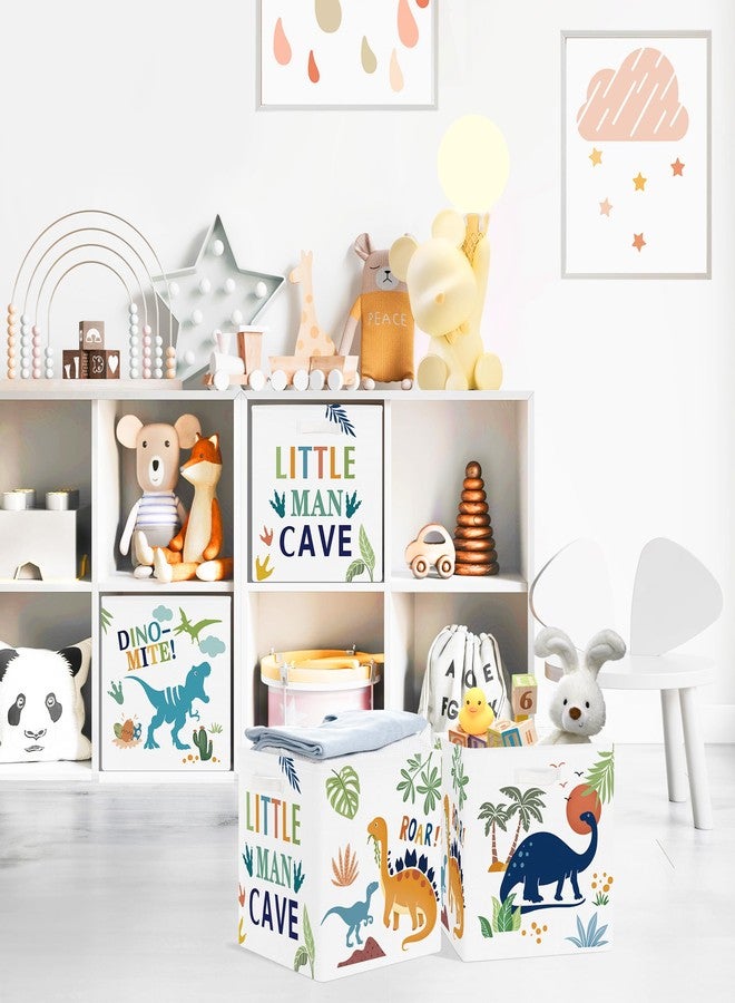 Clastyle 3 pcs Dinosaur Cube Storage Unit Boxes Volcano Kallax Box for Shelves Parents Storage Baskets for Book Clothes Toy Organizer, Palms, 11.8x11.8x11.8 in - Image 3